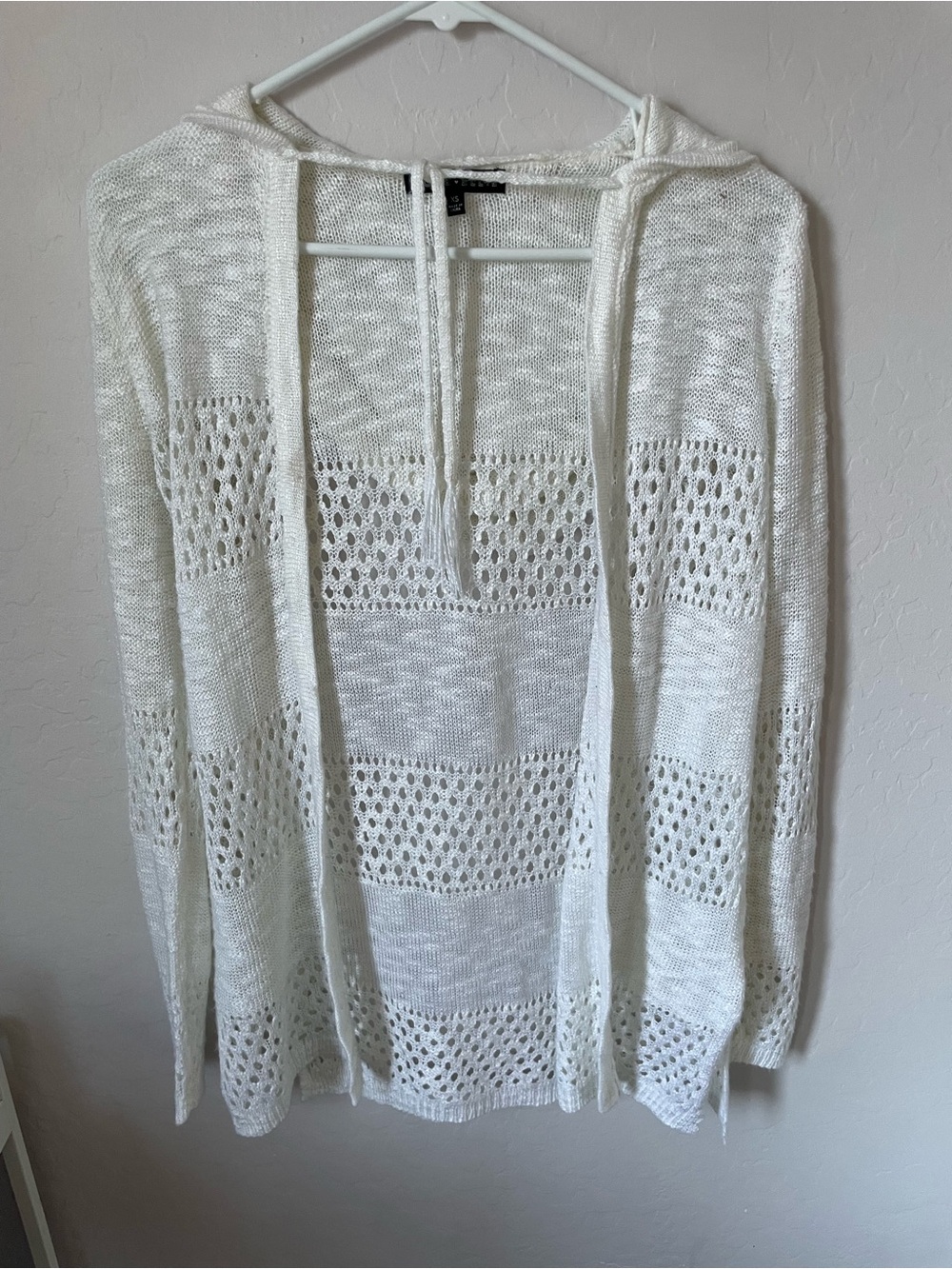 Open-Knit Hooded Sweater in Cream